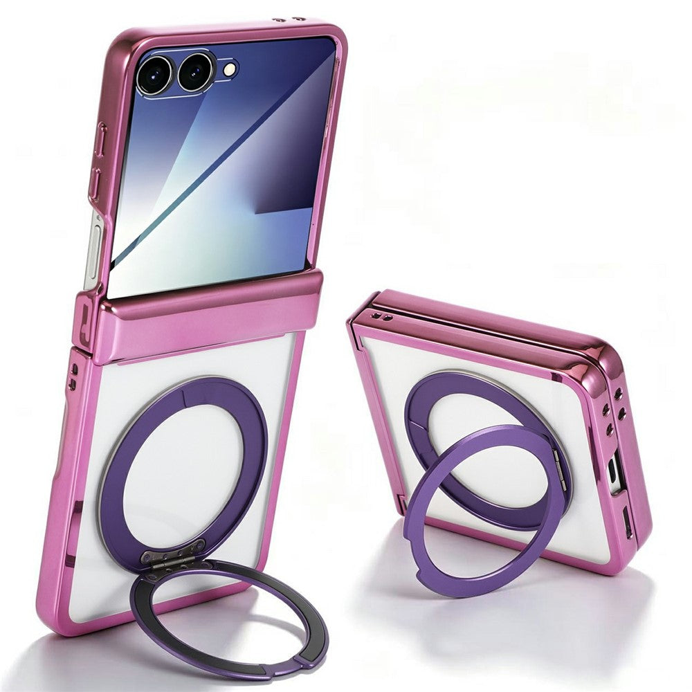 For Samsung Galaxy Z Flip7 5G Case Magnetic Rotating Kickstand Clear PC Phone Cover