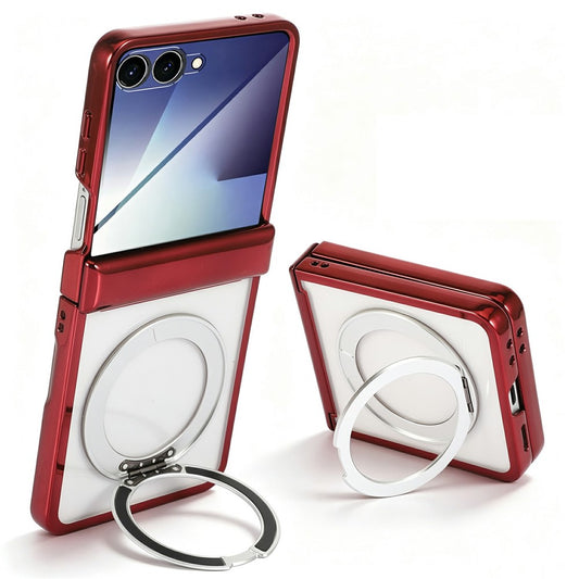 Galaxy Z Flip7 5G – Magnetische transparente Handyhülle aus Metall und Kunststoff, mit Ständer