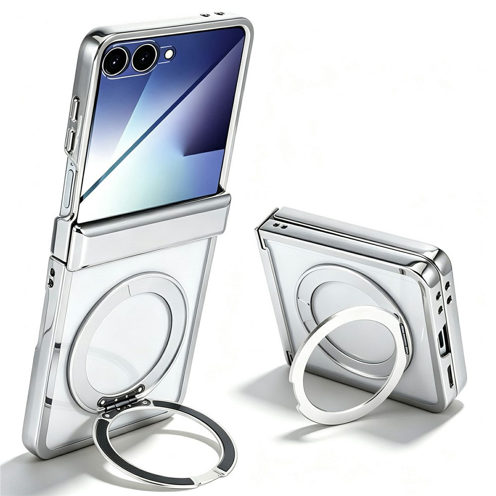 For Samsung Galaxy Z Flip7 5G Case Magnetic Rotating Kickstand Clear PC Phone Cover