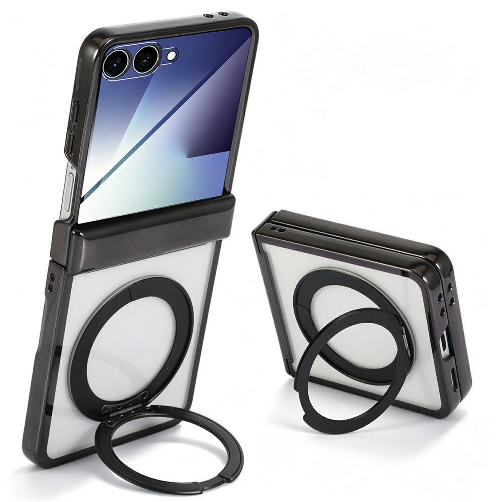 For Samsung Galaxy Z Flip7 5G Case Magnetic Rotating Kickstand Clear PC Phone Cover
