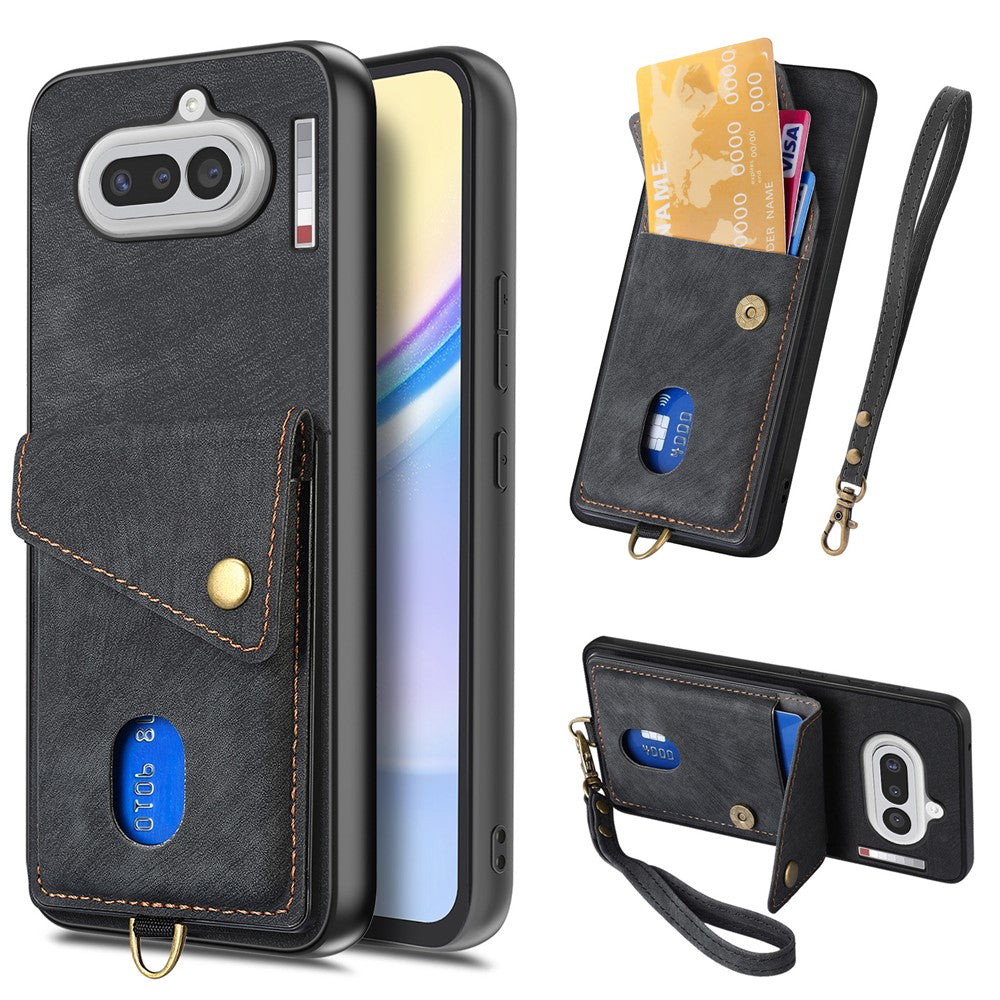 For Nothing Phone (4a) Case with Card Holder Kickstand Leather Phone Back Cover