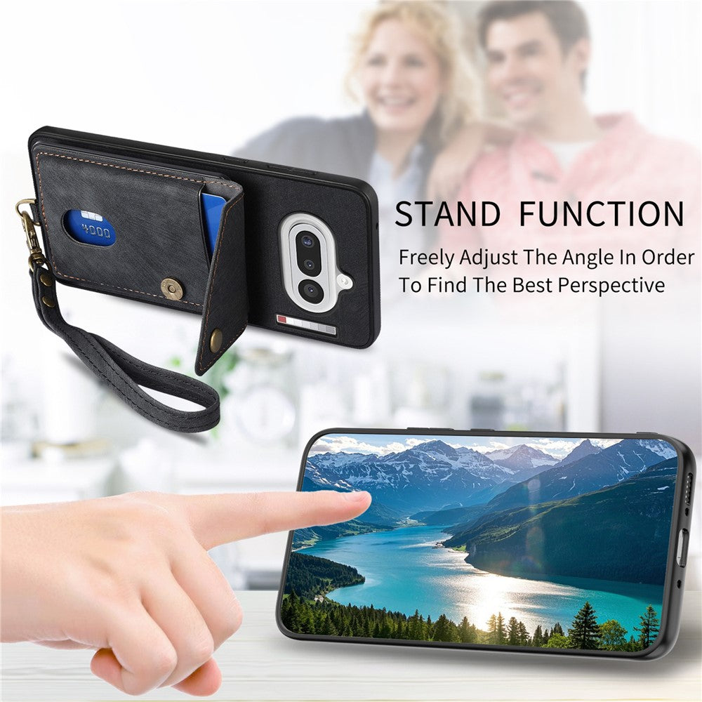 For Nothing Phone (4a) Case with Card Holder Kickstand Leather Phone Back Cover