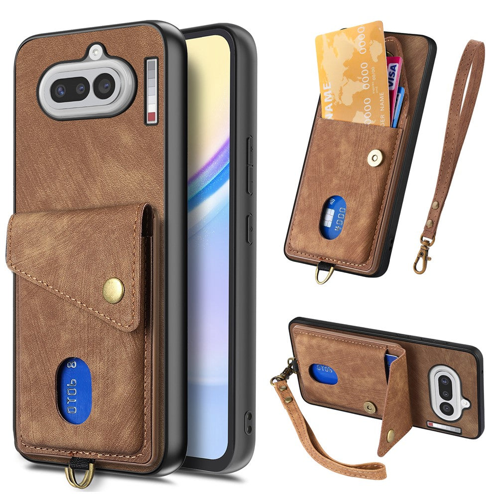 For Nothing Phone (4a) Case with Card Holder Kickstand Leather Phone Back Cover