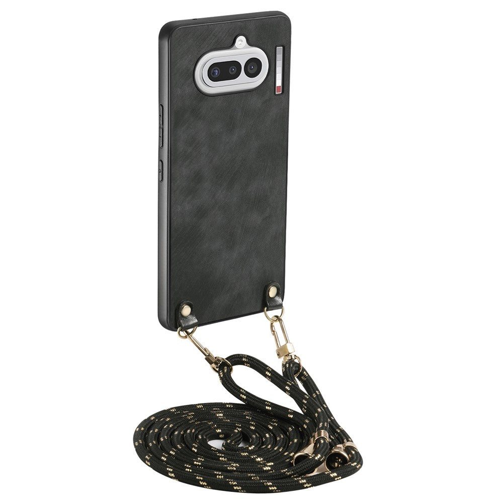 For Nothing Phone (4a) Retro Leather Phone Back Cover with Adjustable Strap