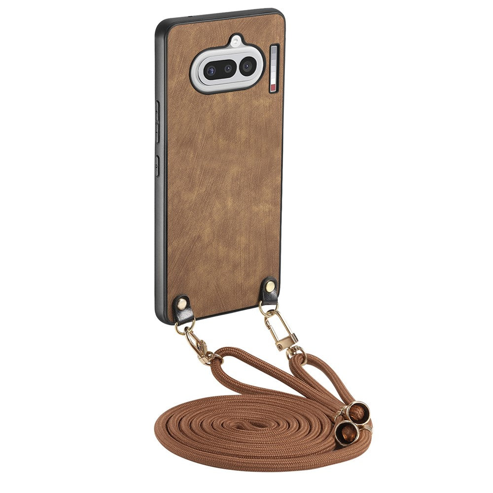 For Nothing Phone (4a) Retro Leather Phone Back Cover with Adjustable Strap