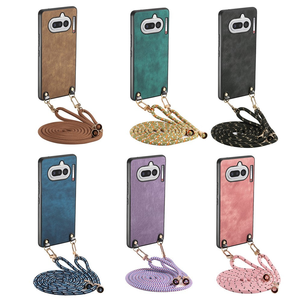 For Nothing Phone (4a) Retro Leather Phone Back Cover with Adjustable Strap