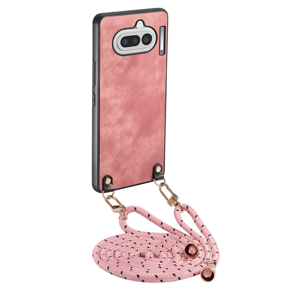 For Nothing Phone (4a) Retro Leather Phone Back Cover with Adjustable Strap