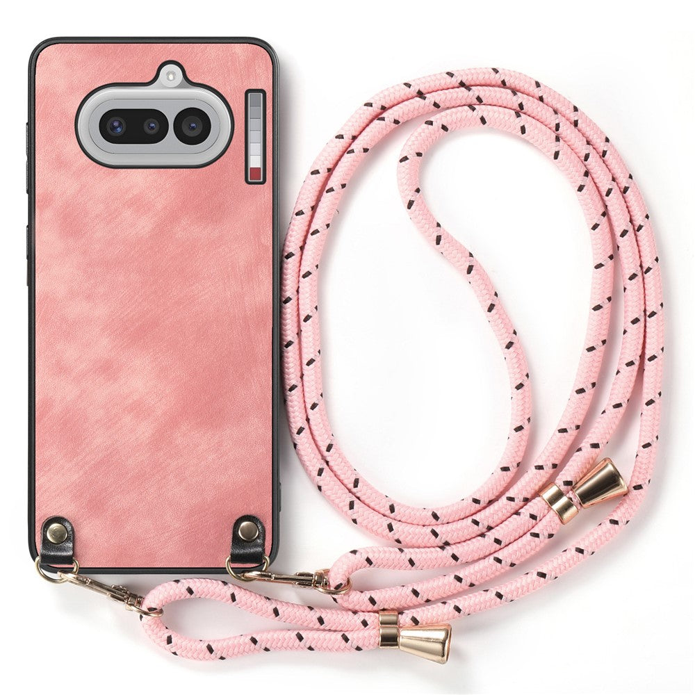 For Nothing Phone (4a) Retro Leather Phone Back Cover with Adjustable Strap