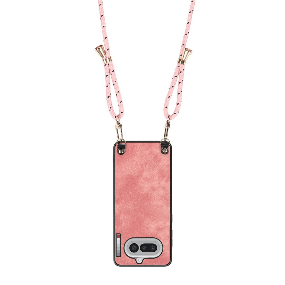 For Nothing Phone (4a) Retro Leather Phone Back Cover with Adjustable Strap