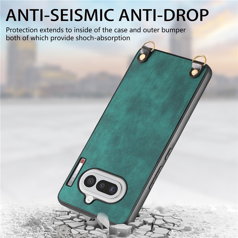 For Nothing Phone (4a) Retro Leather Phone Back Cover with Adjustable Strap