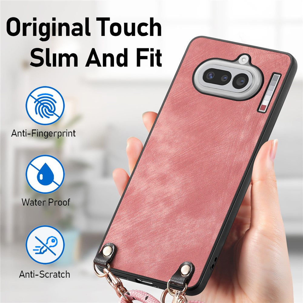 For Nothing Phone (4a) Retro Leather Phone Back Cover with Adjustable Strap