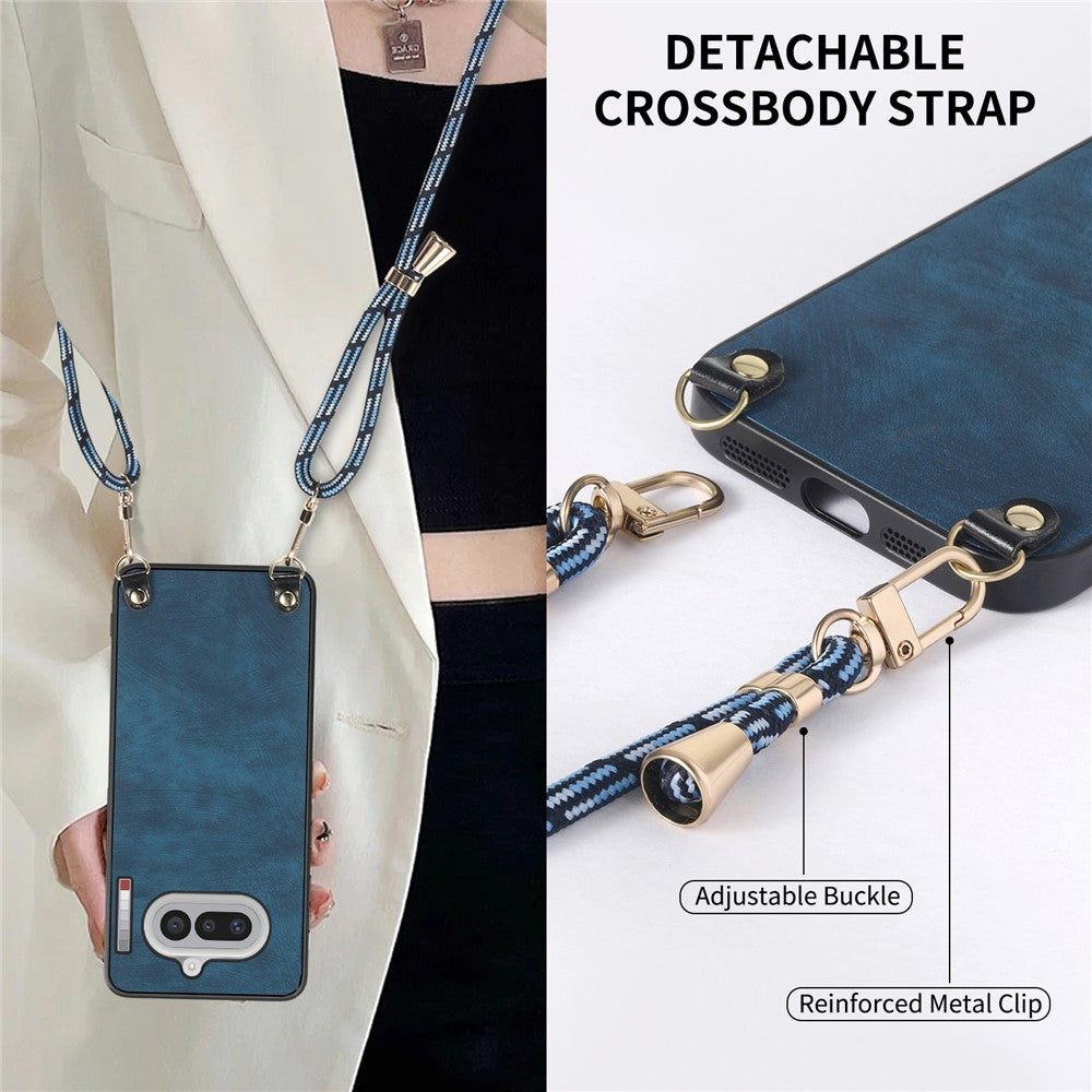 For Nothing Phone (4a) Retro Leather Phone Back Cover with Adjustable Strap