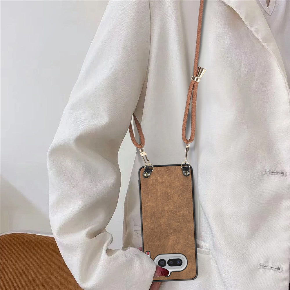 For Nothing Phone (4a) Retro Leather Phone Back Cover with Adjustable Strap