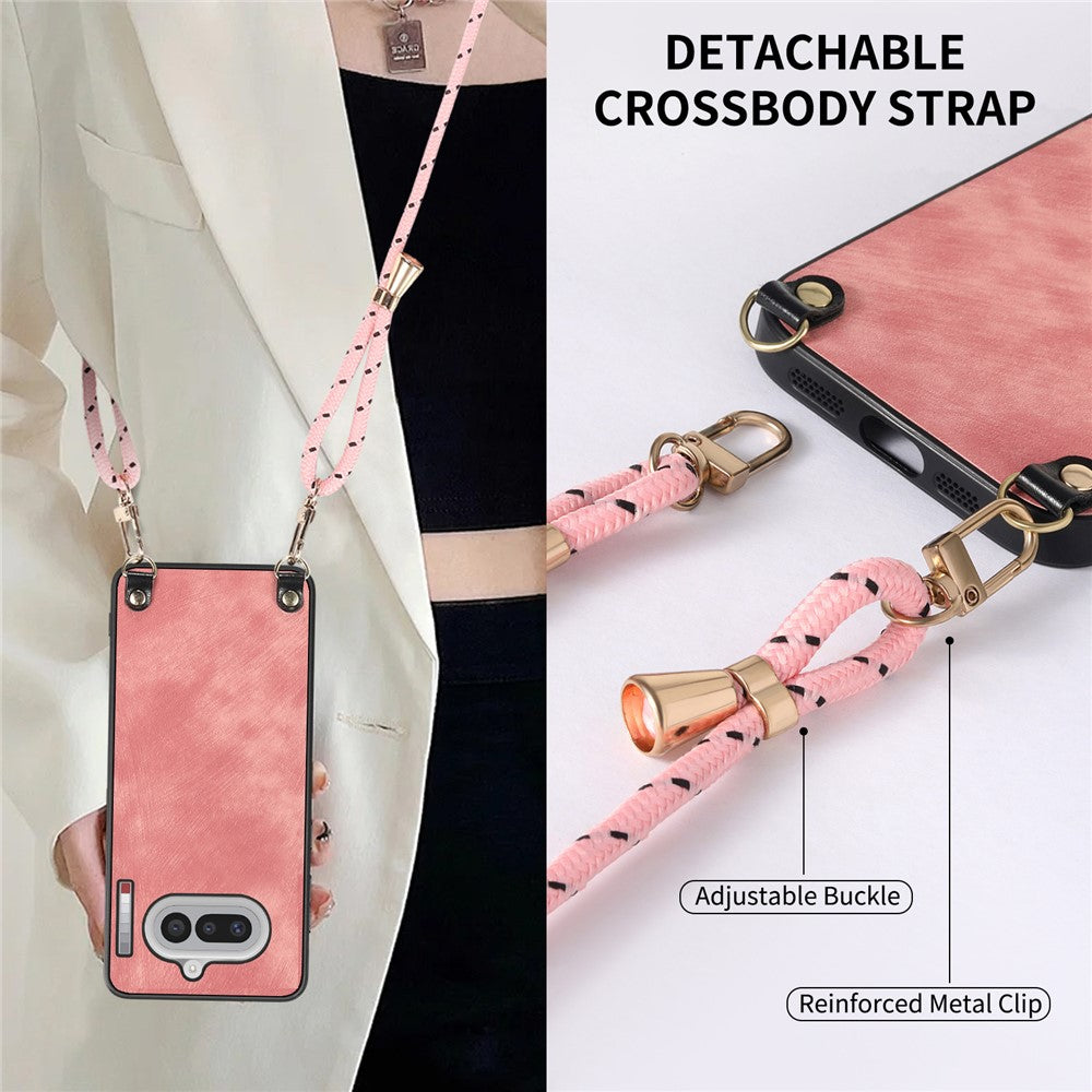 For Nothing Phone (4a) Retro Leather Phone Back Cover with Adjustable Strap