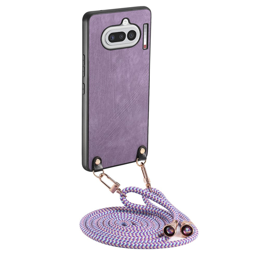 For Nothing Phone (4a) Retro Leather Phone Back Cover with Adjustable Strap