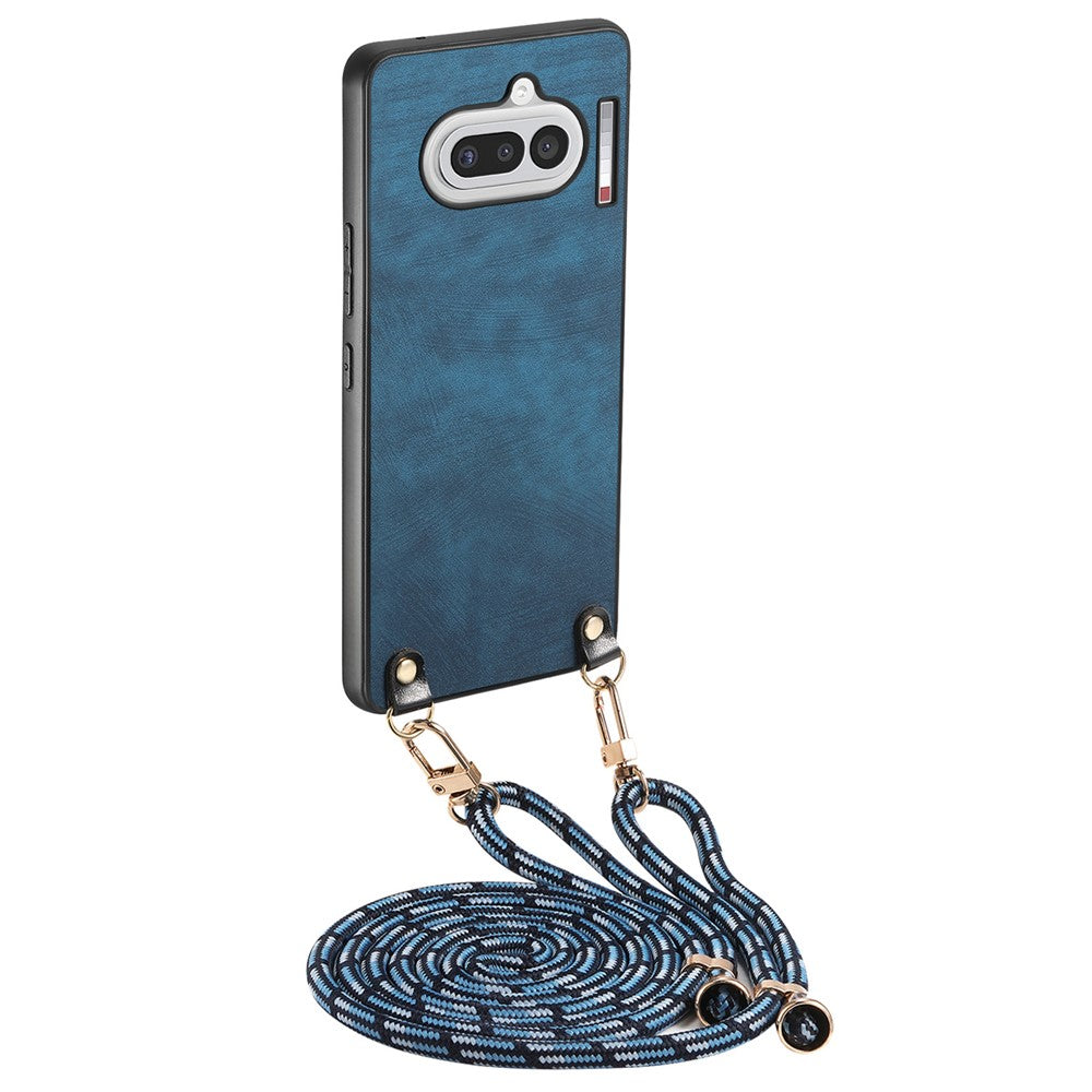 For Nothing Phone (4a) Retro Leather Phone Back Cover with Adjustable Strap