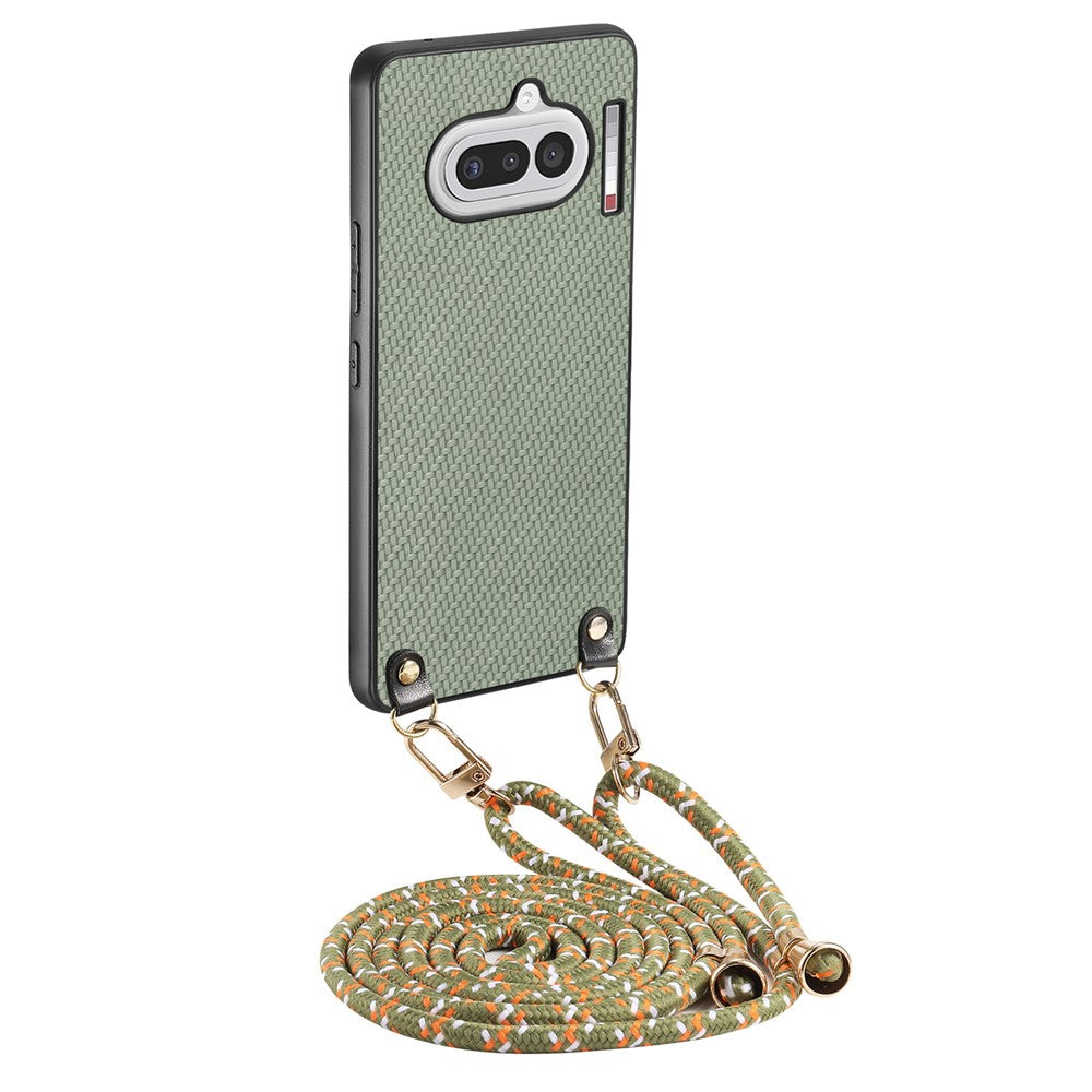 For Nothing Phone (4a) Case Carbon Fiber Texture Hybrid Phone Back Cover with Adjustable Strap