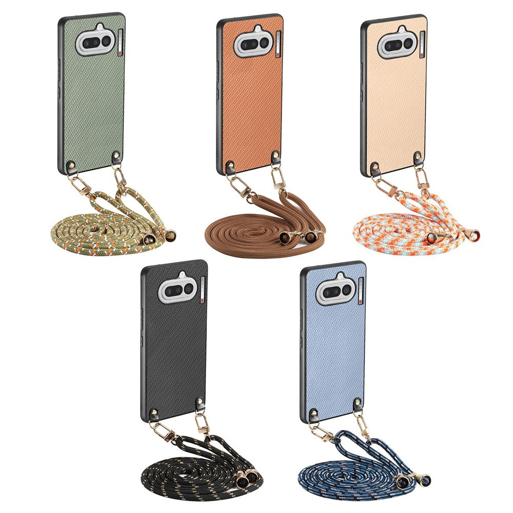 For Nothing Phone (4a) Case Carbon Fiber Texture Hybrid Phone Back Cover with Adjustable Strap