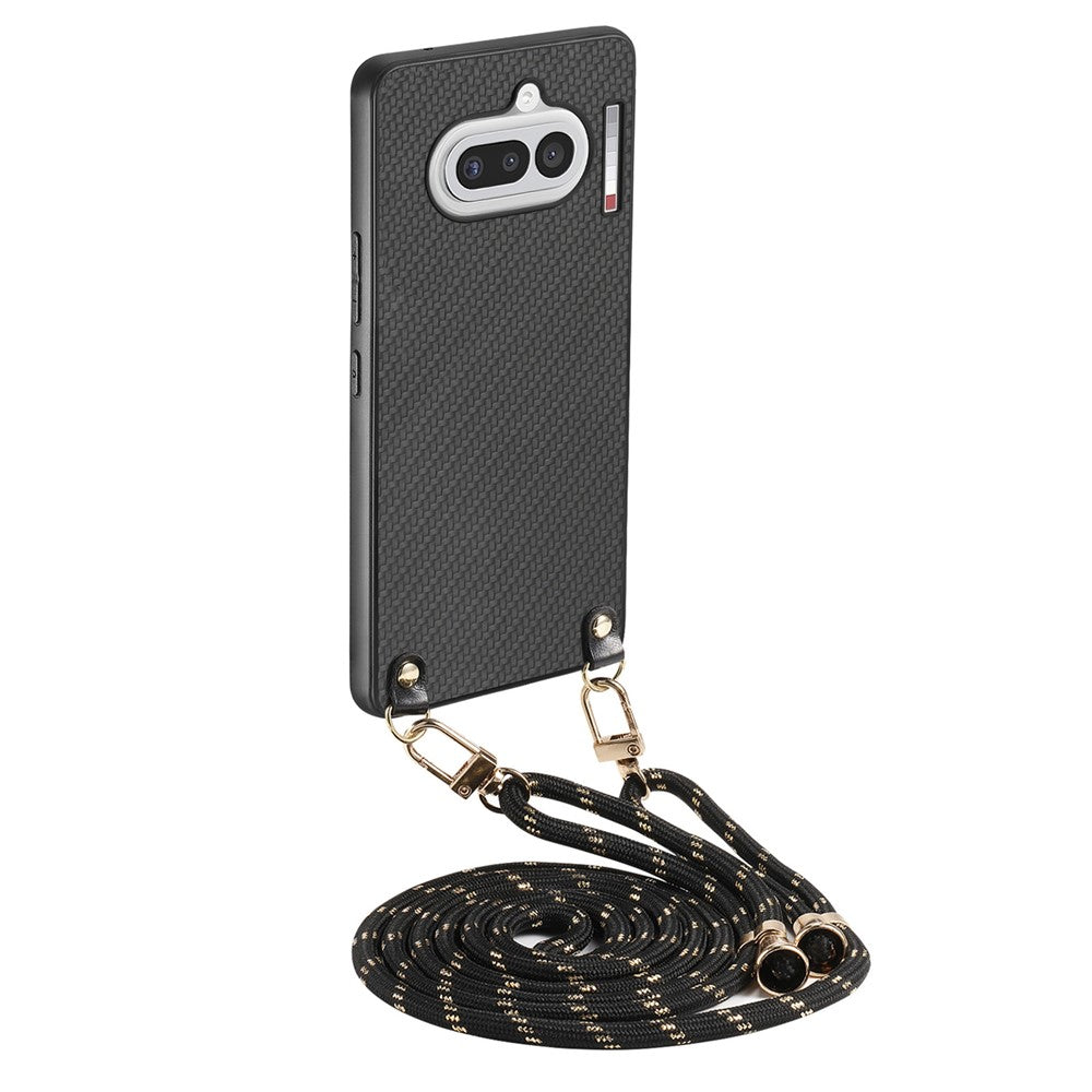 For Nothing Phone (4a) Case Carbon Fiber Texture Hybrid Phone Back Cover with Adjustable Strap