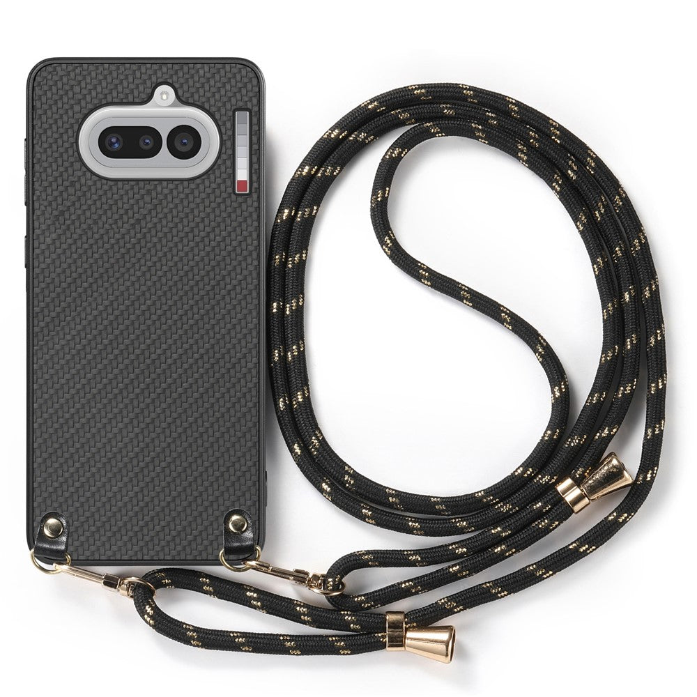 For Nothing Phone (4a) Case Carbon Fiber Texture Hybrid Phone Back Cover with Adjustable Strap