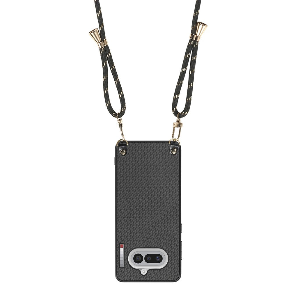 For Nothing Phone (4a) Case Carbon Fiber Texture Hybrid Phone Back Cover with Adjustable Strap