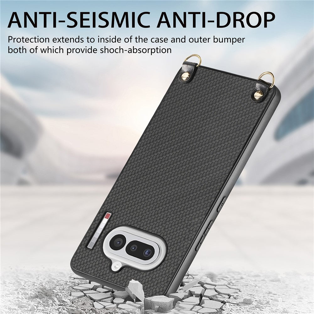 For Nothing Phone (4a) Case Carbon Fiber Texture Hybrid Phone Back Cover with Adjustable Strap