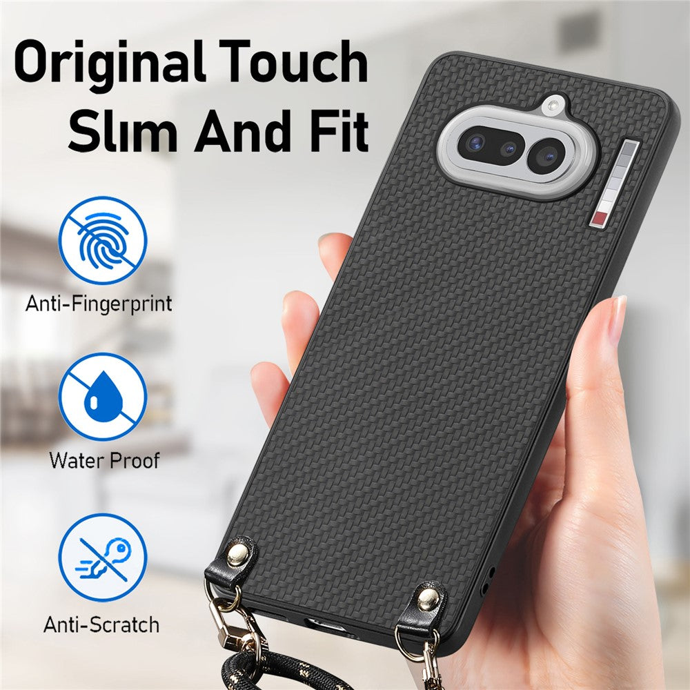 For Nothing Phone (4a) Case Carbon Fiber Texture Hybrid Phone Back Cover with Adjustable Strap