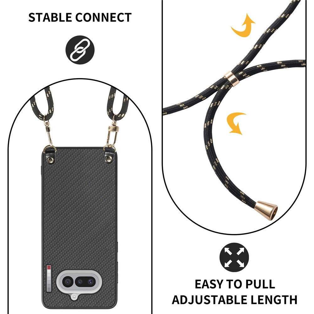 For Nothing Phone (4a) Case Carbon Fiber Texture Hybrid Phone Back Cover with Adjustable Strap