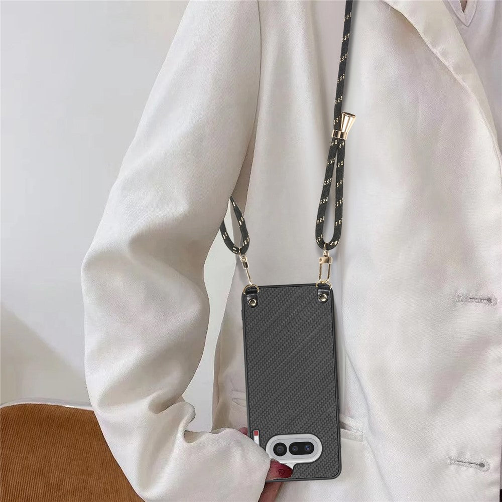 For Nothing Phone (4a) Case Carbon Fiber Texture Hybrid Phone Back Cover with Adjustable Strap