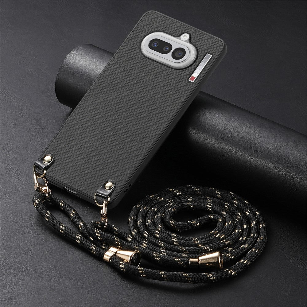 For Nothing Phone (4a) Case Carbon Fiber Texture Hybrid Phone Back Cover with Adjustable Strap