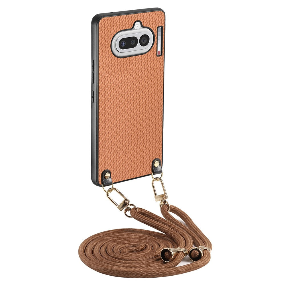For Nothing Phone (4a) Case Carbon Fiber Texture Hybrid Phone Back Cover with Adjustable Strap