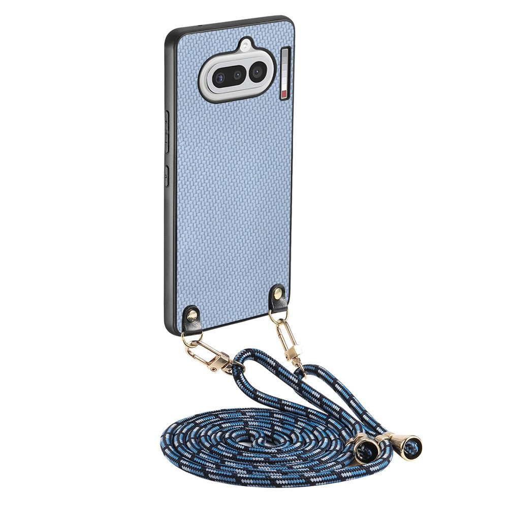 For Nothing Phone (4a) Case Carbon Fiber Texture Hybrid Phone Back Cover with Adjustable Strap