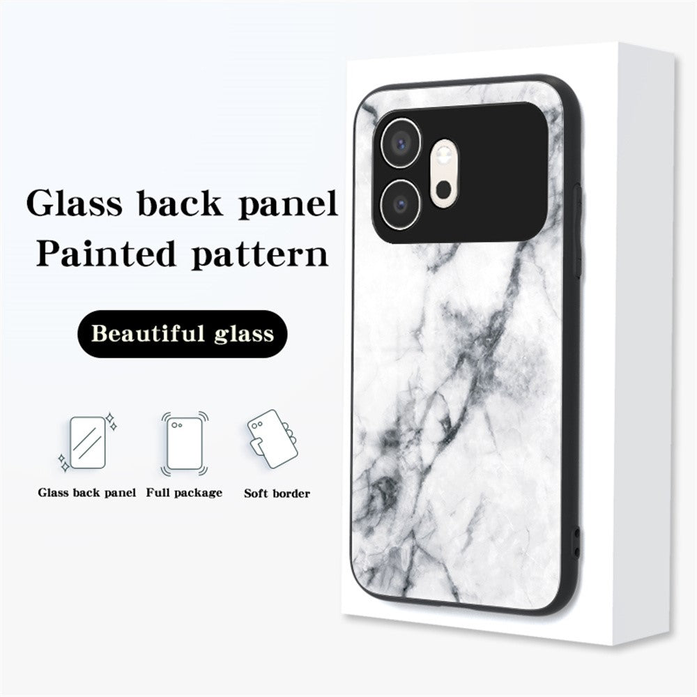 For Honor 600 5G Phone Case Marble Pattern Tempered Glass + PC + TPU Protective Phone Cover