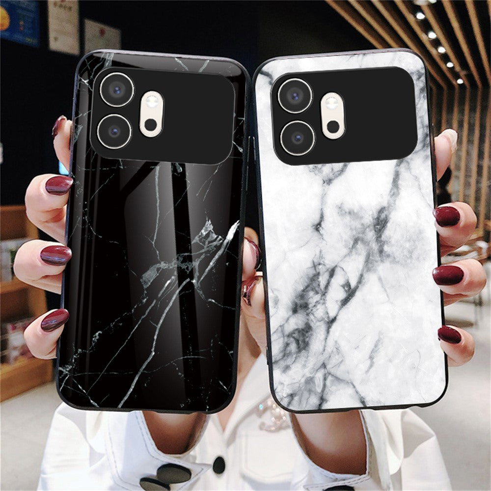 For Honor 600 5G Phone Case Marble Pattern Tempered Glass + PC + TPU Protective Phone Cover