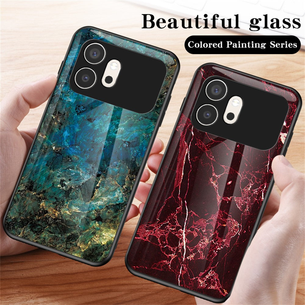 For Honor 600 5G Phone Case Marble Pattern Tempered Glass + PC + TPU Protective Phone Cover