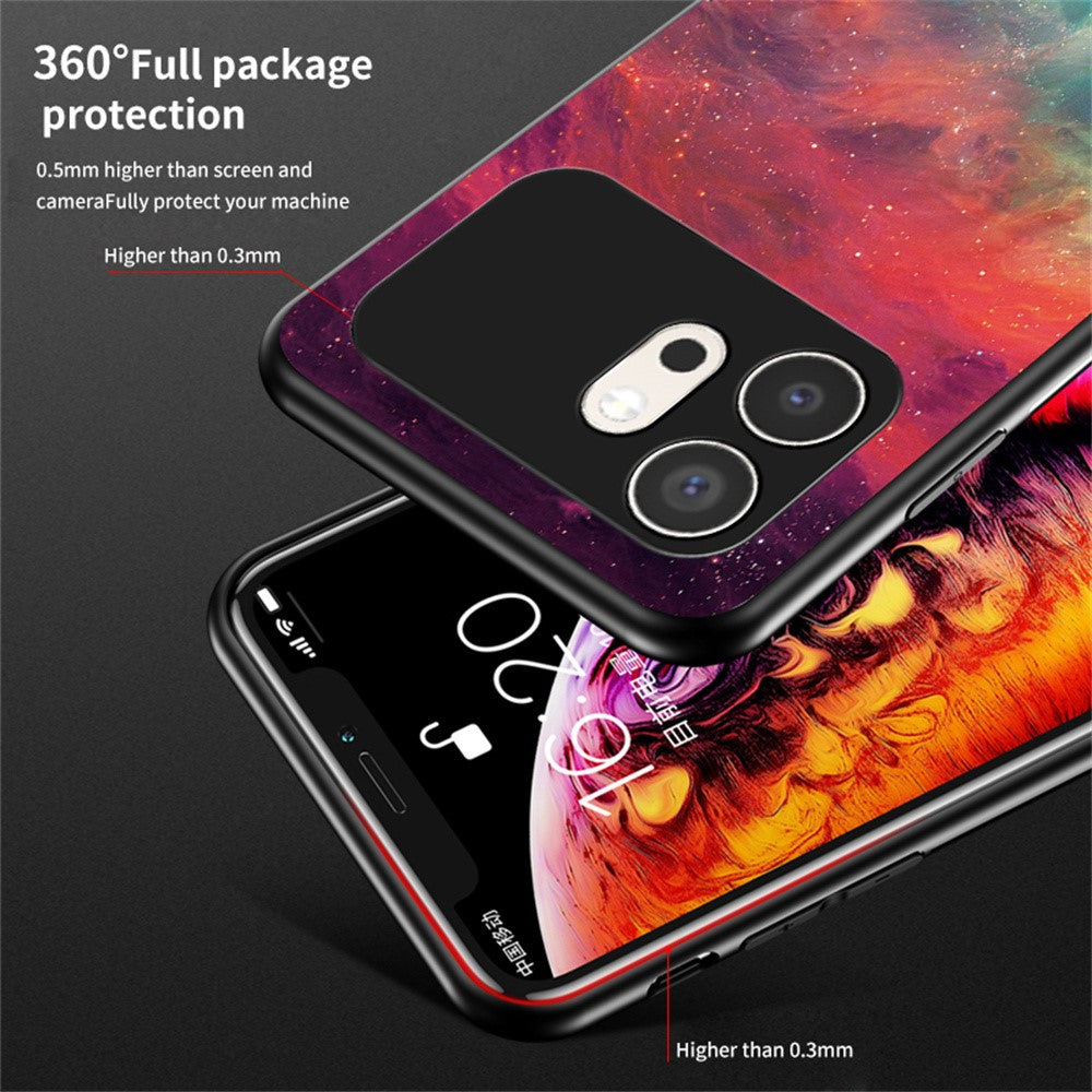 For Honor 600 5G Phone Case Starry Sky Pattern Tempered Glass Phone Cover