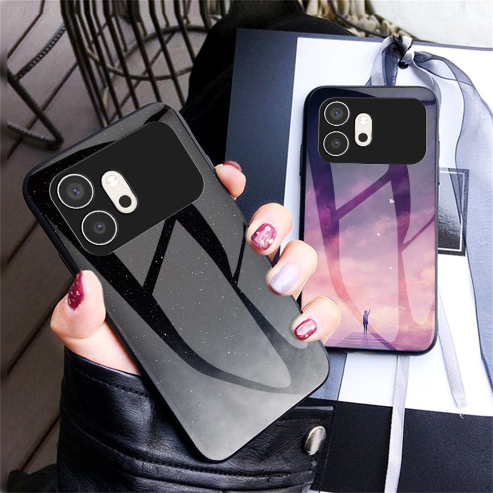For Honor 600 5G Phone Case Starry Sky Pattern Tempered Glass Phone Cover