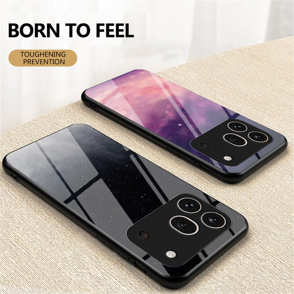 For Honor 600 Pro 5G Phone Case Starry Sky Pattern Tempered Glass Phone Cover
