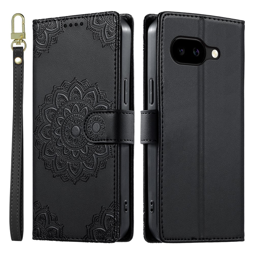 For Google Pixel 10a Case Embossed Totem Leather Flip Wallet Phone Cover with Wrist Strap
