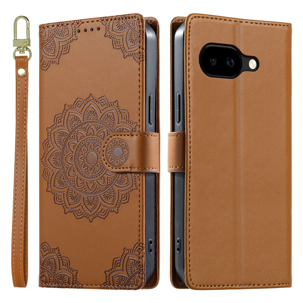 For Google Pixel 10a Case Embossed Totem Leather Flip Wallet Phone Cover with Wrist Strap
