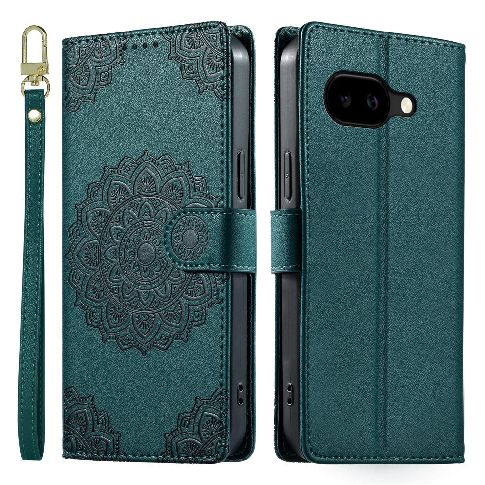 For Google Pixel 10a Case Embossed Totem Leather Flip Wallet Phone Cover with Wrist Strap