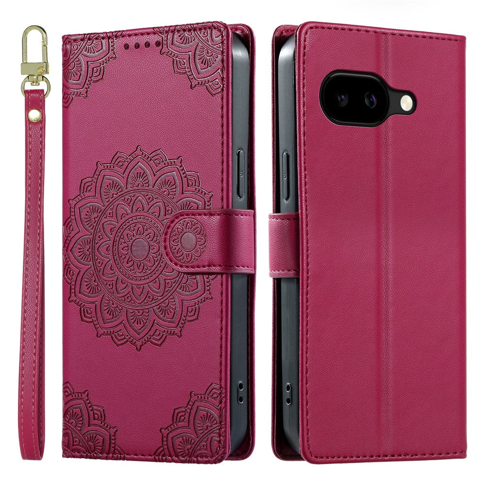 For Google Pixel 10a Case Embossed Totem Leather Flip Wallet Phone Cover with Wrist Strap