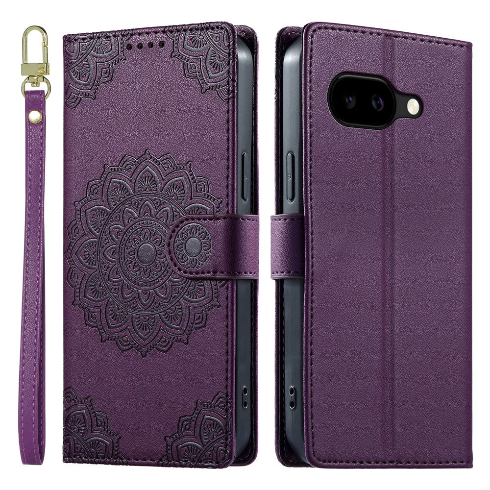 For Google Pixel 10a Case Embossed Totem Leather Flip Wallet Phone Cover with Wrist Strap