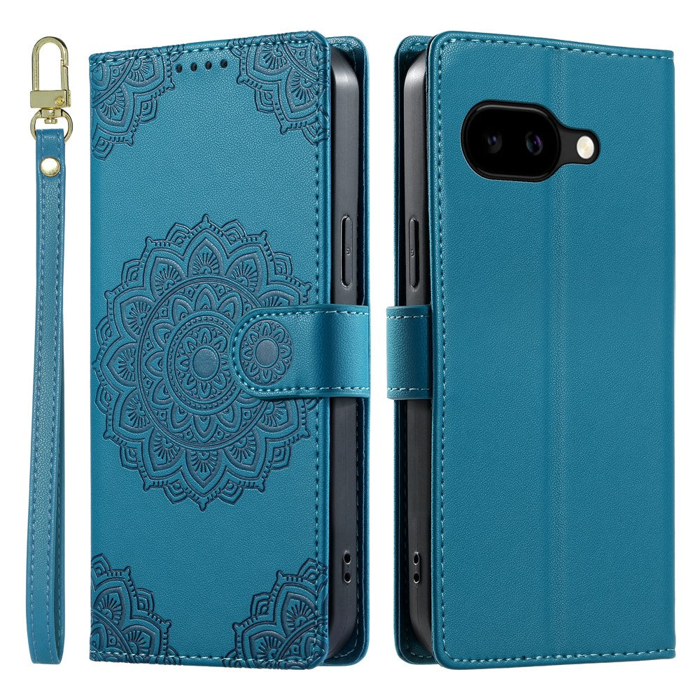 For Google Pixel 10a Case Embossed Totem Leather Flip Wallet Phone Cover with Wrist Strap