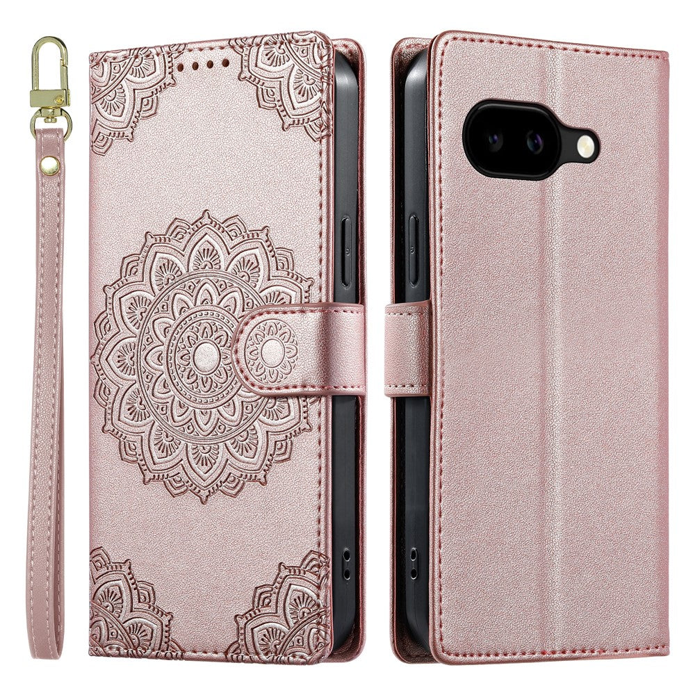 For Google Pixel 10a Case Embossed Totem Leather Flip Wallet Phone Cover with Wrist Strap