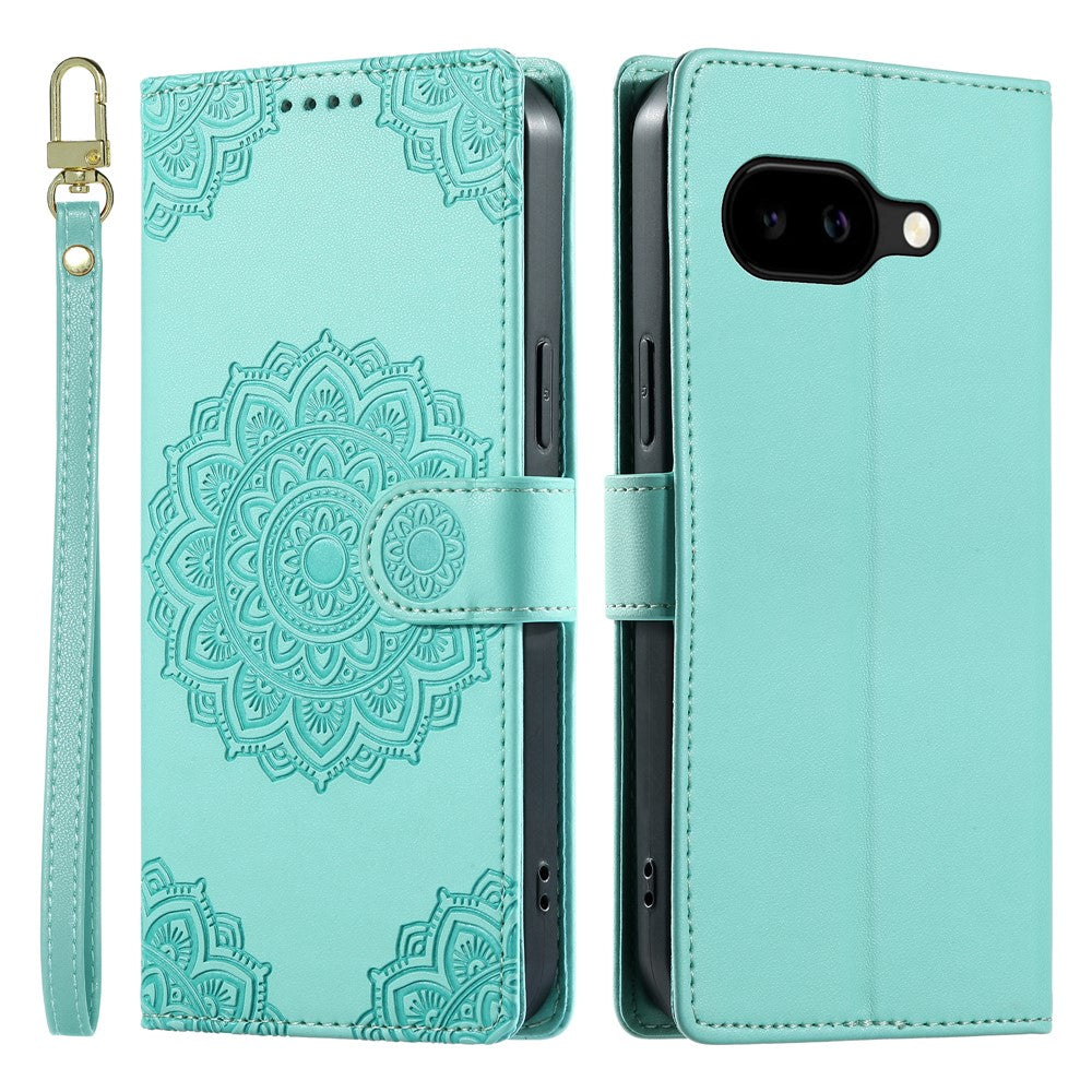 For Google Pixel 10a Case Embossed Totem Leather Flip Wallet Phone Cover with Wrist Strap