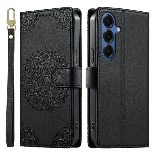Galaxy S26 Wallet-Handyhülle – Geprägtes Totem-Leder-Flip--Telefongehäuse mit Handschlaufe