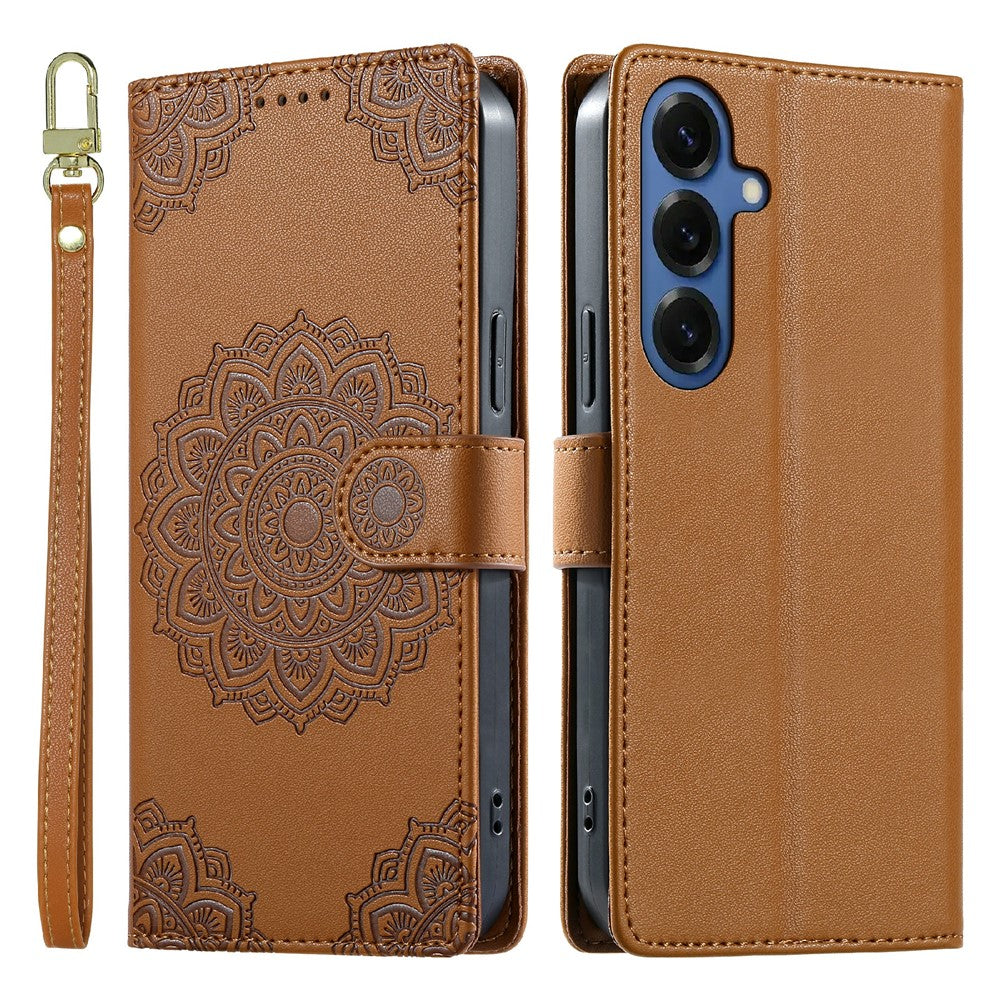 For Samsung Galaxy S26 Case Embossed Totem Leather Flip Wallet Phone Cover with Wrist Strap