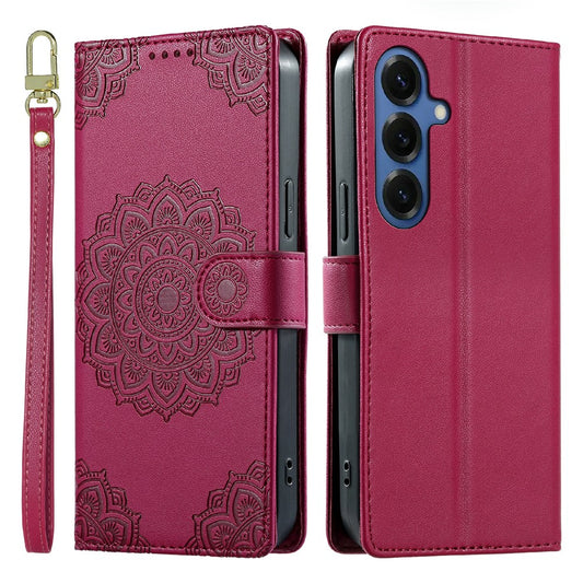 Galaxy S26 Wallet-Handyhülle – Geprägtes Totem-Leder-Flip--Telefongehäuse mit Handschlaufe