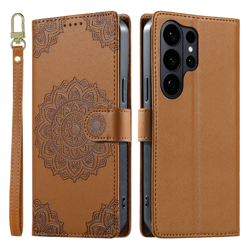 For Samsung Galaxy S26 Ultra Case Embossed Totem Leather Flip Wallet Phone Cover with Wrist Strap